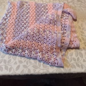 Handmade Afghan Baby Blanket Crochet Knit Pink Violet Large Gift